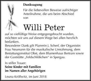 Traueranzeige von Willi Peter von Mitteldeutsche Zeitung Merseburg/Querfurt