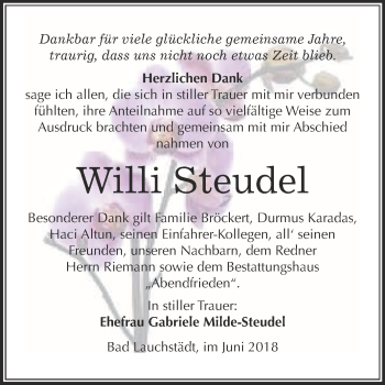 Traueranzeige von Willi Steudel von WVG - Wochenspiegel Merseburg