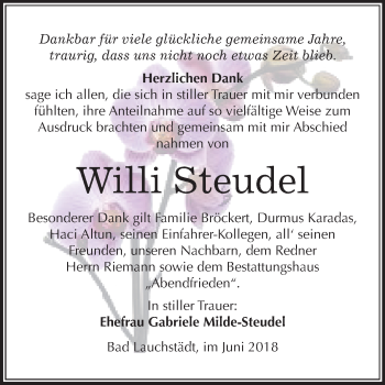 Traueranzeige von Willi Steudel von Mitteldeutsche Zeitung Merseburg/Querfurt