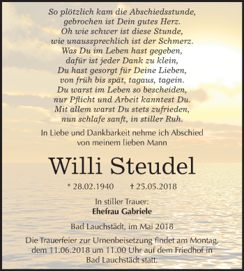 Traueranzeige von Willi Steudel von Mitteldeutsche Zeitung Merseburg/Querfurt