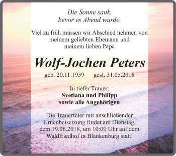 Traueranzeige von Wolf-Jochen Peters von Mitteldeutsche Zeitung