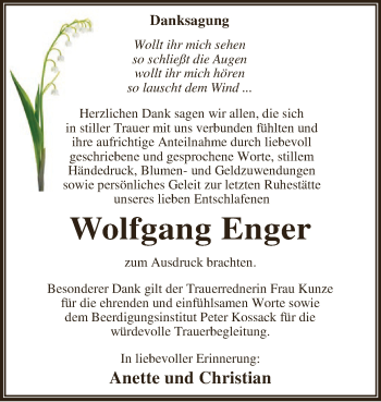 Traueranzeige von Wolfgang Enger von WVG - Wochenspiegel Dessau / Köthen