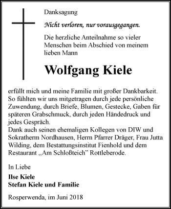 Traueranzeige von Wolfgang Kiele von Mitteldeutsche Zeitung