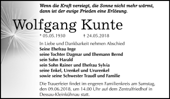 Traueranzeige von Wolfgang Kunte von Mitteldeutsche Zeitung