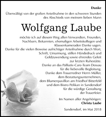 Traueranzeige von Wolfgang Laube von Mitteldeutsche Zeitung Bitterfeld