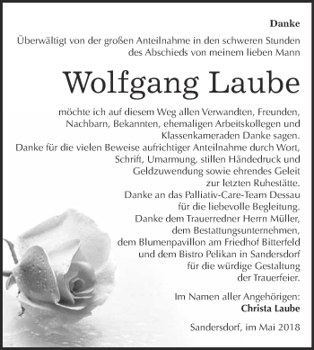 Traueranzeige von Wolfgang Laube von WVG - Wochenspiegel Bitterfeld