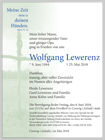 Traueranzeige von Wolfgang Lewerenz von Mitteldeutsche Zeitung