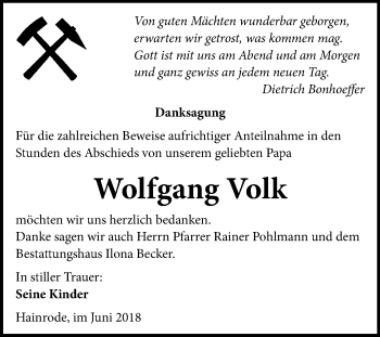 Traueranzeige von Wolfgang Volk von Mitteldeutsche Zeitung Sangerhausen