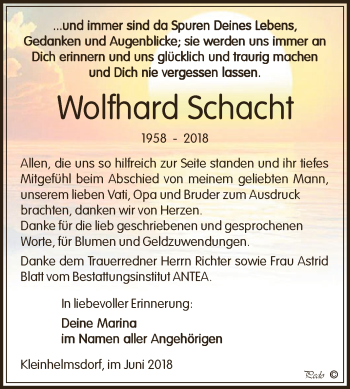 Traueranzeige von Wolfhard Schacht von Super Sonntag Zeitz