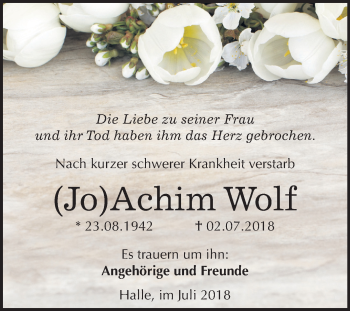 Traueranzeige von Achim Wolf von Mitteldeutsche Zeitung Halle/Saalkreis