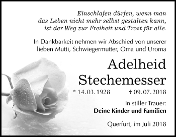 Traueranzeige von Adelheid Stechemesser von Mitteldeutsche Zeitung Merseburg/Querfurt