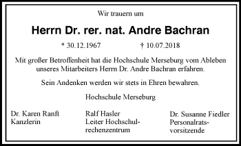 Traueranzeige von Andre Bachran von Mitteldeutsche Zeitung