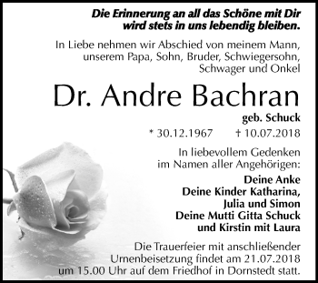 Traueranzeige von Andre Bachran von Mitteldeutsche Zeitung Halle/Saalkreis