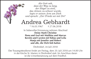 Traueranzeige von Andrea Gebhardt von Mitteldeutsche Zeitung Aschersleben