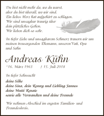Traueranzeige von Andreas Kühn von Super Sonntag Zeitz