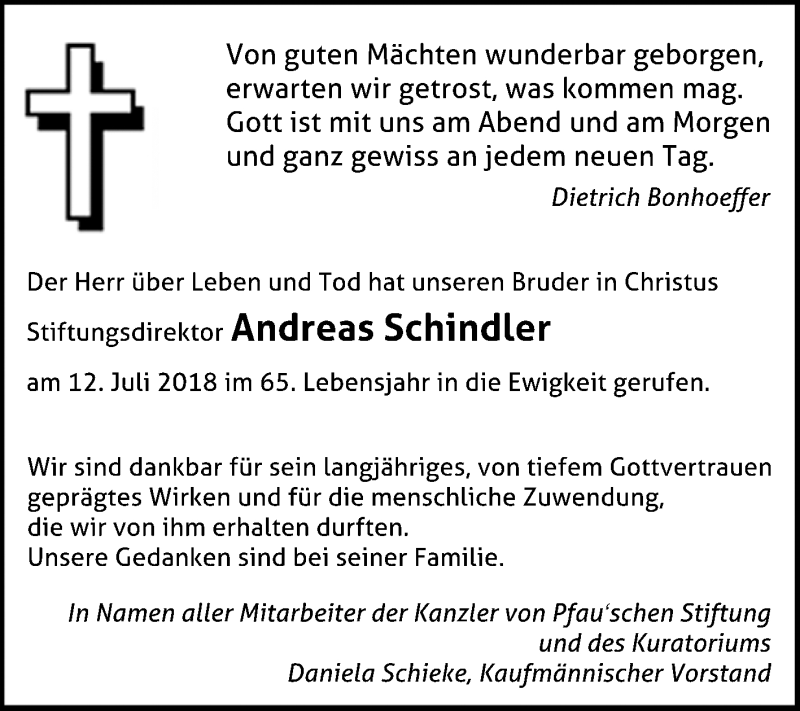  Traueranzeige für Andreas Schindler vom 18.07.2018 aus Mitteldeutsche Zeitung
