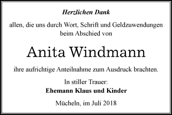 Traueranzeige von Anita Windmann von Mitteldeutsche Zeitung Merseburg/Querfurt