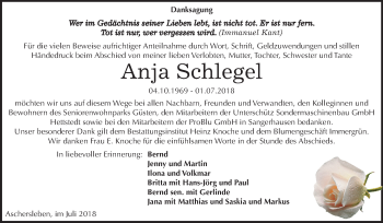 Traueranzeige von Anja Schlegel von Mitteldeutsche Zeitung Aschersleben