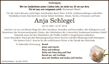 Traueranzeige von Anja Schlegel von Super Sonntag Aschersleben