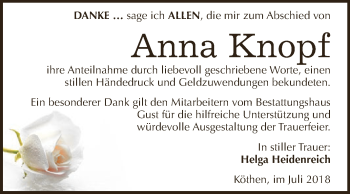 Traueranzeige von Anna Knopf von WVG - Wochenspiegel Dessau / Köthen