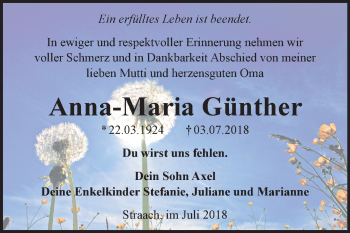 Traueranzeige von Anna-Maria Günther von Mitteldeutsche Zeitung