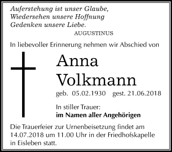 Traueranzeige von Anna Volkmann von Mitteldeutsche Zeitung