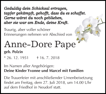 Traueranzeige von Anne-Dore Pape von Mitteldeutsche Zeitung