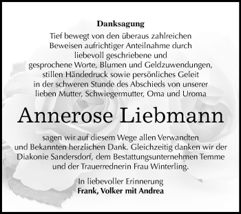 Traueranzeige von Annerose Liebmann von Mitteldeutsche Zeitung Bitterfeld
