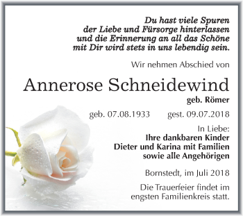 Traueranzeige von Annerose Schneidewind von Mitteldeutsche Zeitung