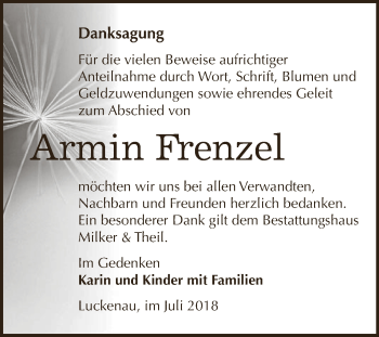 Traueranzeige von Armin Frenzel von Super Sonntag Zeitz