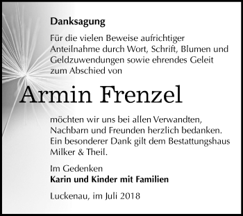 Traueranzeige von Armin Frenzel von Mitteldeutsche Zeitung Zeitz