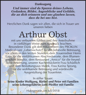 Traueranzeige von Arthur Obst von Mitteldeutsche Zeitung