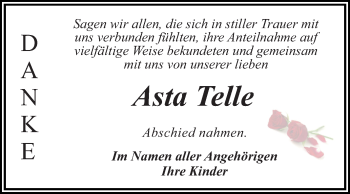 Traueranzeige von Asta Telle von Mitteldeutsche Zeitung