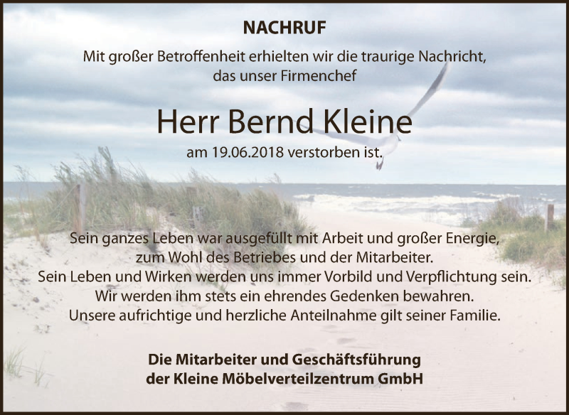  Traueranzeige für Bernd Kleine vom 07.07.2018 aus Super Sonntag Dessau / Köthen