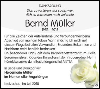 Traueranzeige von Bernd Müller von Mitteldeutsche Zeitung Zeitz