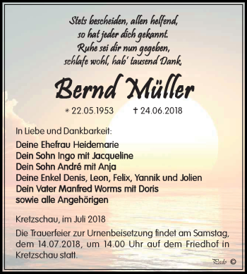 Traueranzeige von Bernd Müller von Mitteldeutsche Zeitung Zeitz