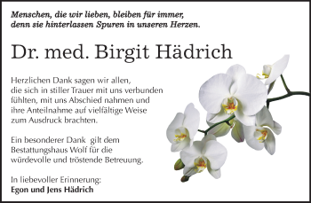 Traueranzeige von Birgit Hädrich von Mitteldeutsche Zeitung Zeitz