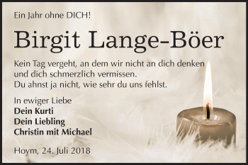 Traueranzeige von Birgit Lange-Böer von Mitteldeutsche Zeitung Aschersleben