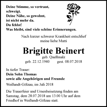 Traueranzeige von Brigitte Beinert von Mitteldeutsche Zeitung