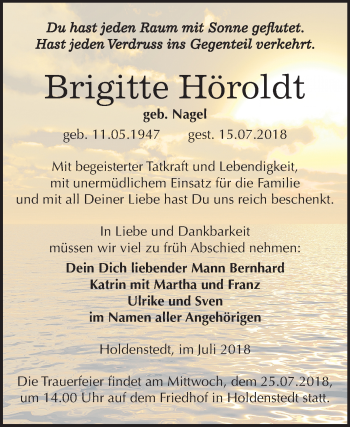 Traueranzeige von Brigitte Höroldt von Mitteldeutsche Zeitung