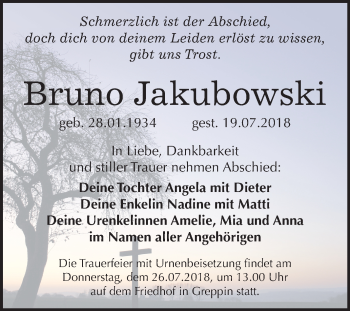 Traueranzeige von Bruno Jakubowski von Mitteldeutsche Zeitung Bitterfeld