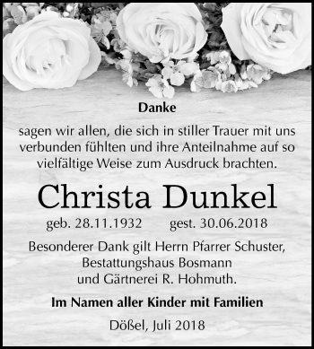 Traueranzeige von Christa Dunkel von Mitteldeutsche Zeitung Halle/Saalkreis