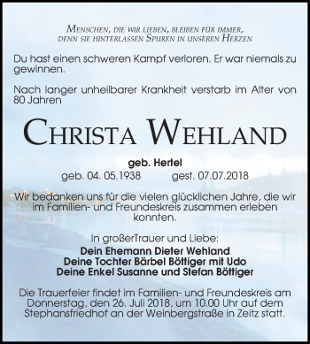 Traueranzeige von Christa Wehland von Mitteldeutsche Zeitung
