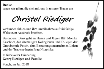 Traueranzeige von Christel Riediger von Mitteldeutsche Zeitung Bitterfeld