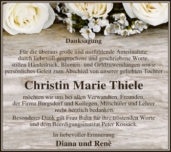 Traueranzeige von Christin Marie Thiele von WVG - Wochenspiegel Dessau / Köthen