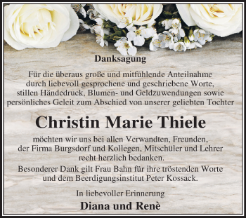 Traueranzeige von Christin Marie Thiele von Mitteldeutsche Zeitung Dessau-Roßlau