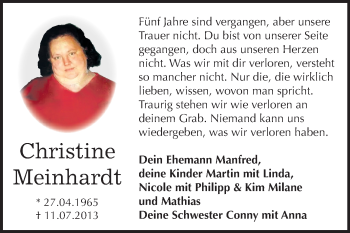 Traueranzeige von Christine Meinhardt von Mitteldeutsche Zeitung Dessau-Roßlau