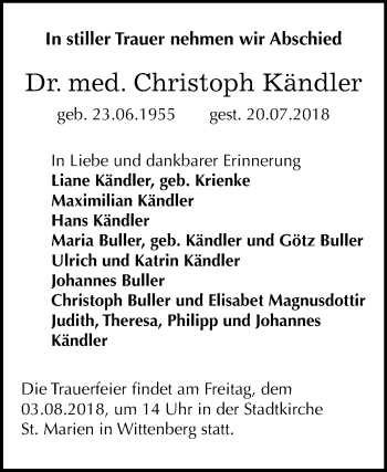 Traueranzeige von Christoph Kändler von Mitteldeutsche Zeitung