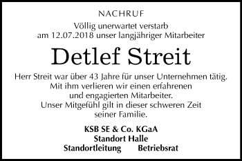 Traueranzeige von Detlef Streit von Mitteldeutsche Zeitung Halle/Saalkreis