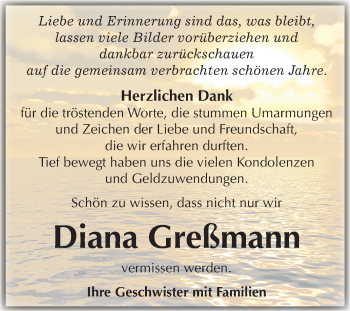 Traueranzeige von Diana Greßmann von Mitteldeutsche Zeitung Merseburg/Querfurt